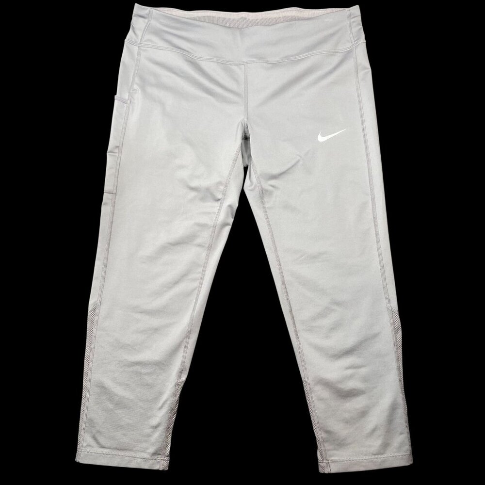 Nike Dri-Fit Gray Cropped Leggings Womens Size Small Pockets Athletic Wear Pants